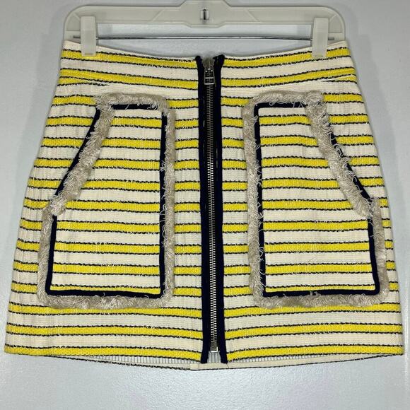 VERONICA BEARD Lynden Women A-Line Mini Skirts Striped Sz 2 yellow fringes Knit - Picture 1 of 10